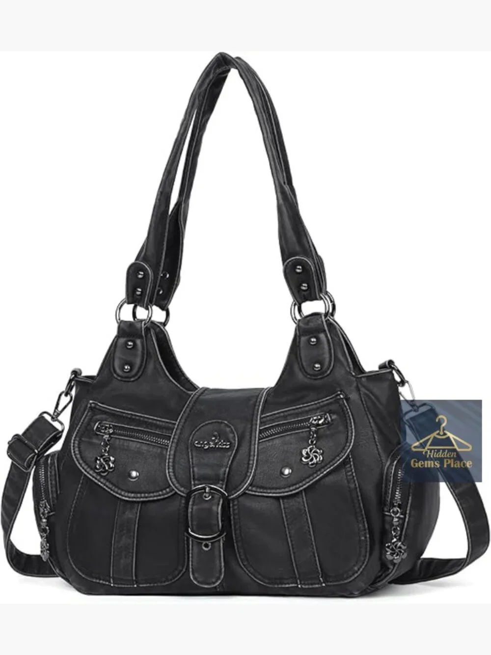 Vegan Leather Hobo Tote Bag with Crossbody Strap, Roomy Shoulder Purse
